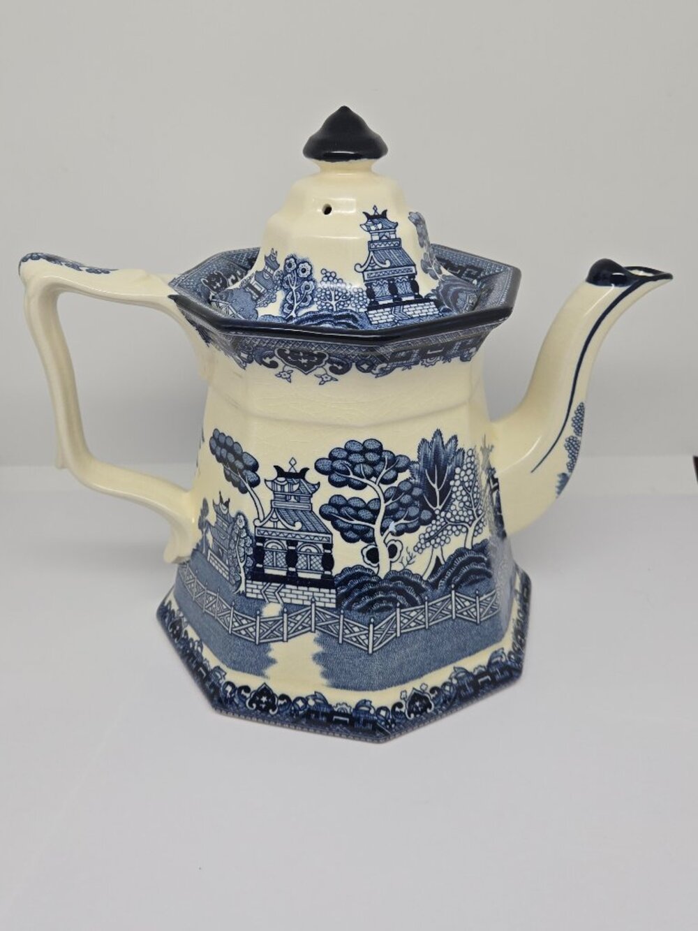 E&C Challinor Ironstone Willow Modern Production Ceramic Teapot, Blue and White
